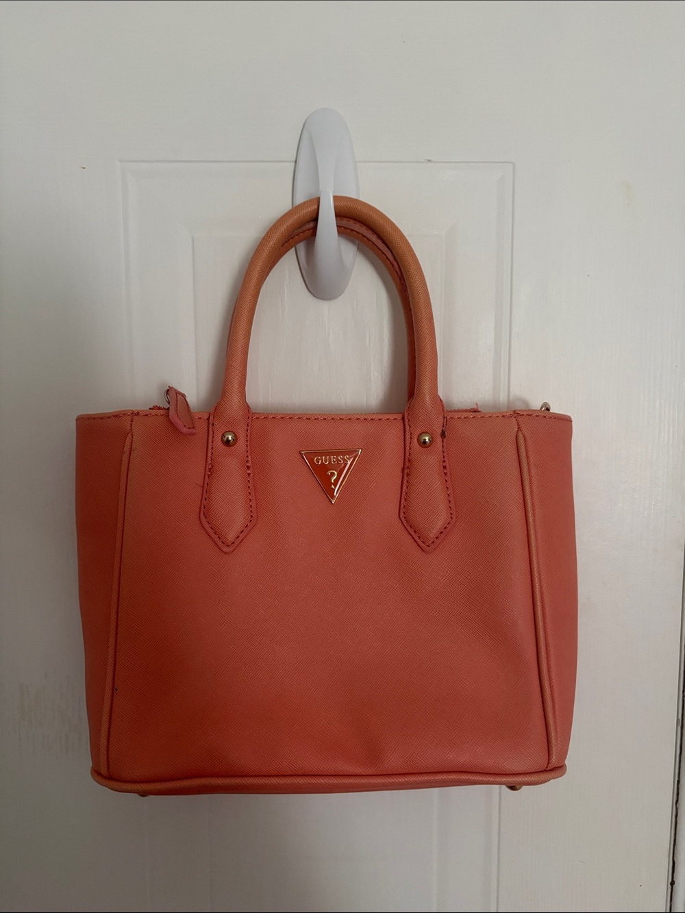 GUESS Coral Orange Saffiano Satchel